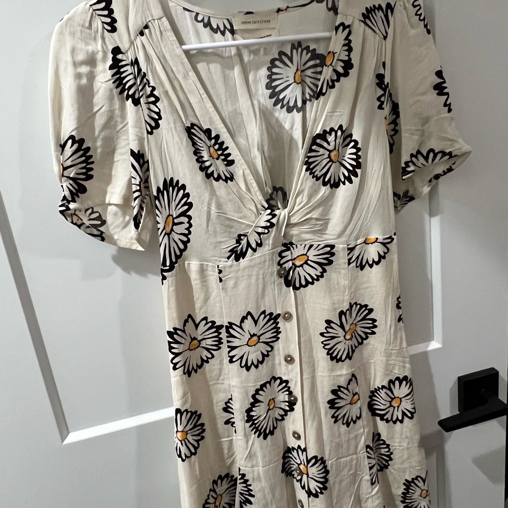 Urban Outfitters Cream and Black Daisy Mini Sundress